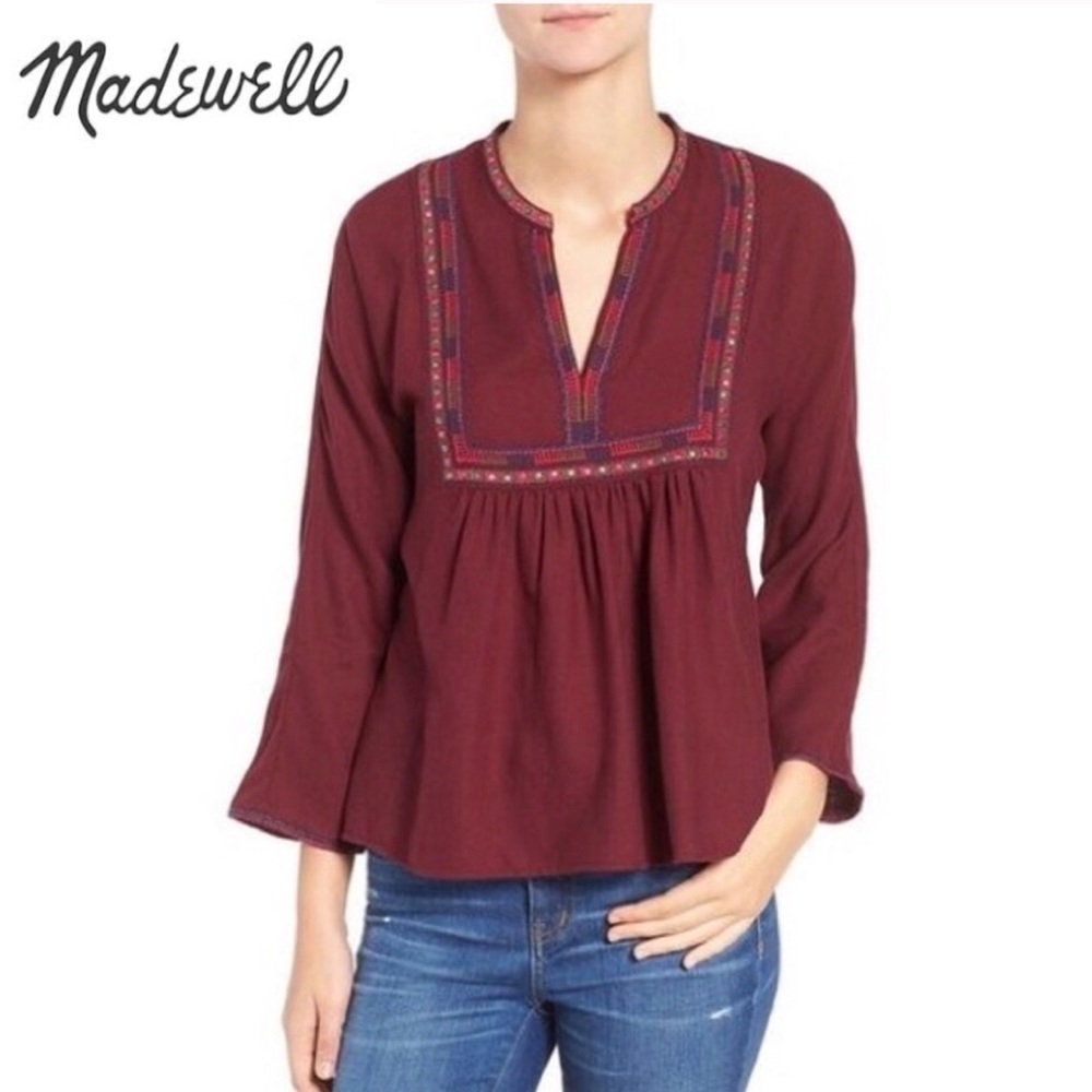 Madewell Embroiled Popover Peasant Sequins Top Size M NWT